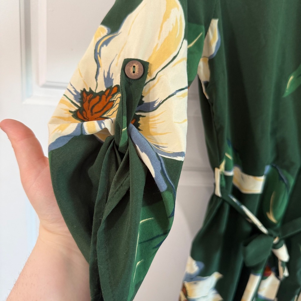 Monteau Forest green Floral Flowy v neck midi women's large dress tie back nwot - Picture 3 of 13